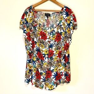 I.N. Studios Floral Flutter Sleeve Blouse Sz 2X